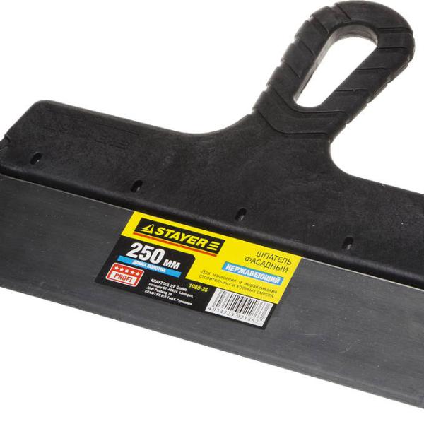Шпатель 250мм фасадный нержавеющий, с пластмассовой ручкой, STAYER ″PROFESSIONAL″ 1008-25